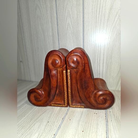 Vtg Genuine Tooled Leather Scroll Bookends Florence Italy MCM Library Office - Picture 1 of 12